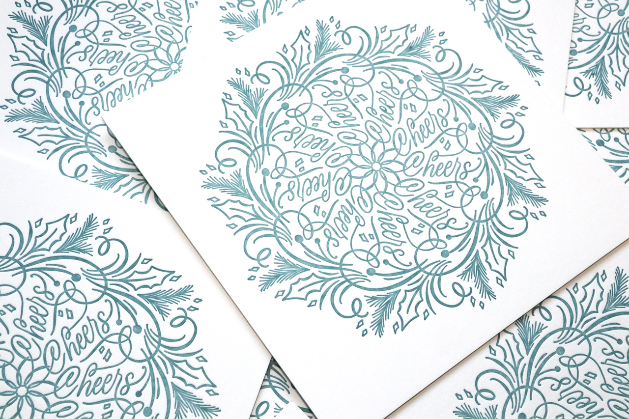 letterpress weihnachtskarte weihnachtsschnörkel